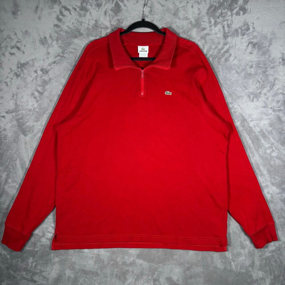 Lacoste Men’s 1/4 Zip Cotton Sweatshirt Red Size 8 3XL Pullover